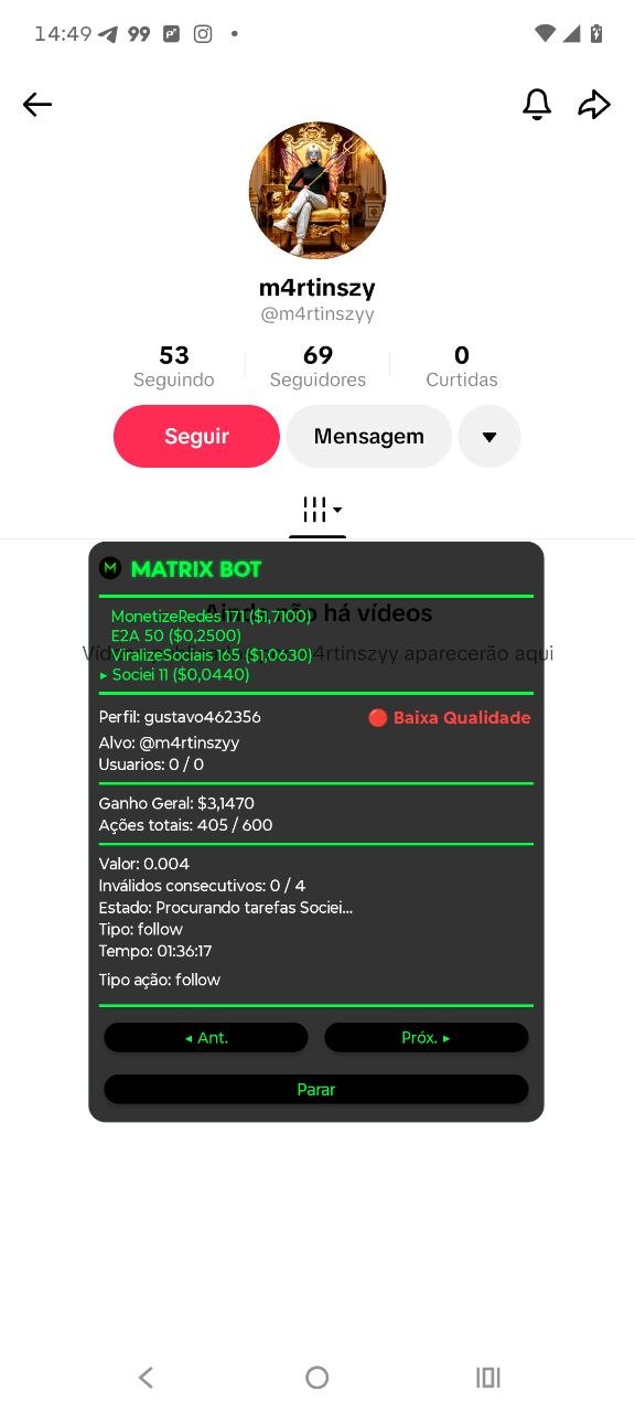 Overlay do Matrix Bot no TikTok